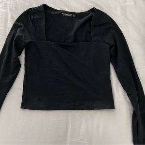 Abercrombie square neck long sleeve top in black